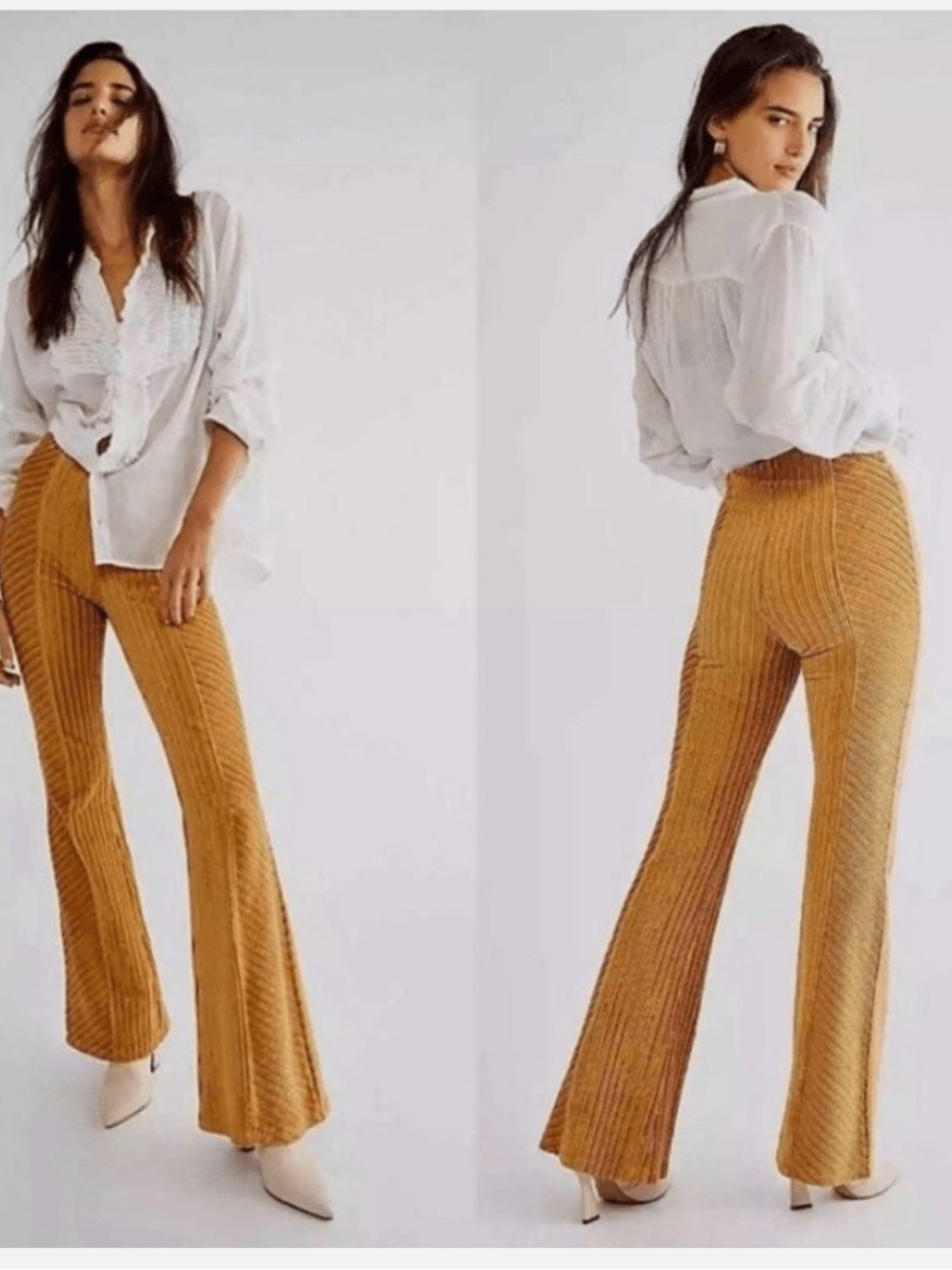 Free People Mustard Ribbed Flare Pants